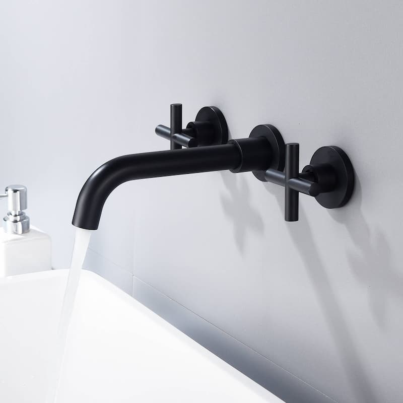 BATHLET Wall Mount Double Handles Cross Handle Bathroom Sink Faucet