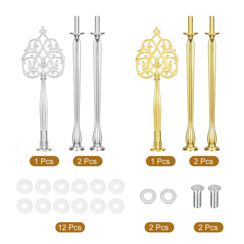 2 Sets Cake Tray Stand Handle Cupcake Dessert Plate Hardware Fitting Holder Rod Stand Handle, 3-Tiers New Crown Gold/Silver