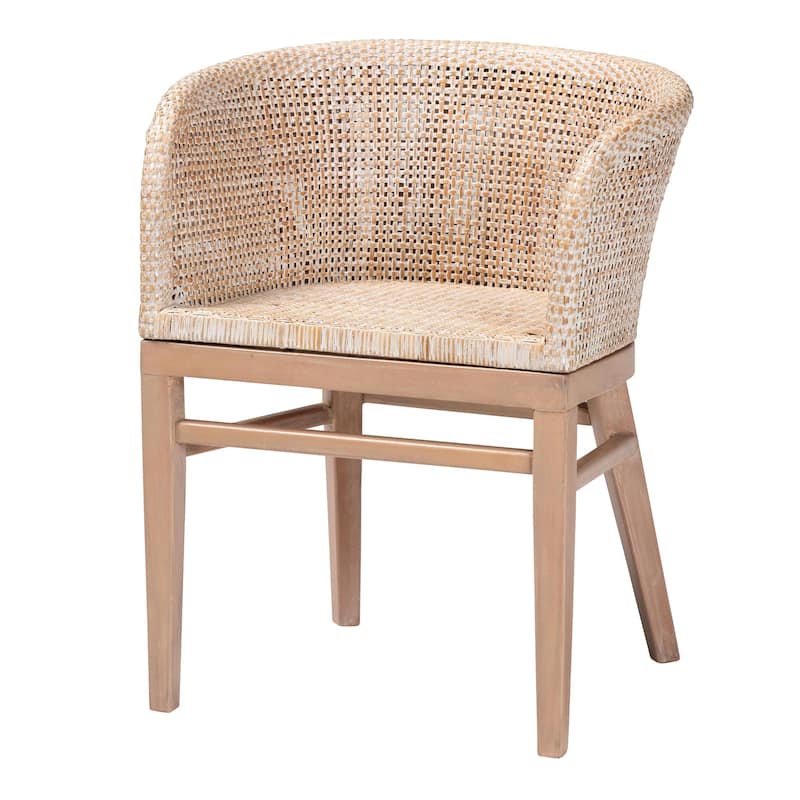 Papua Modern Bohemian Natural Rattan and Acacia Wood Dining Chair - Antique White
