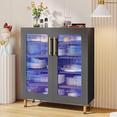 Buffet Cabinet with Storage, Modern Accent Cabinet with Acrylic Doors and LED Light