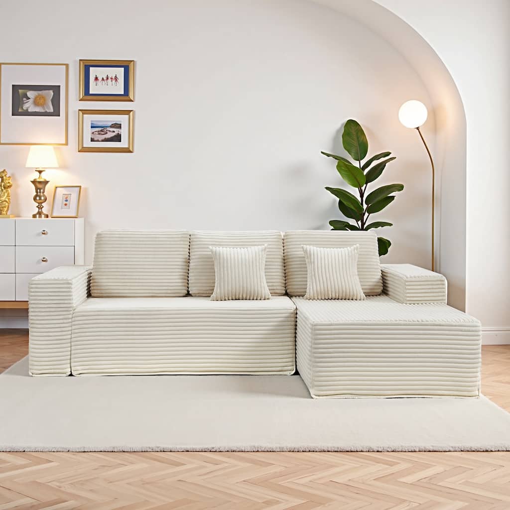 Oversized Loveseat Lounge Chaise with Cloud Plush Sofa Bed - Beige Color