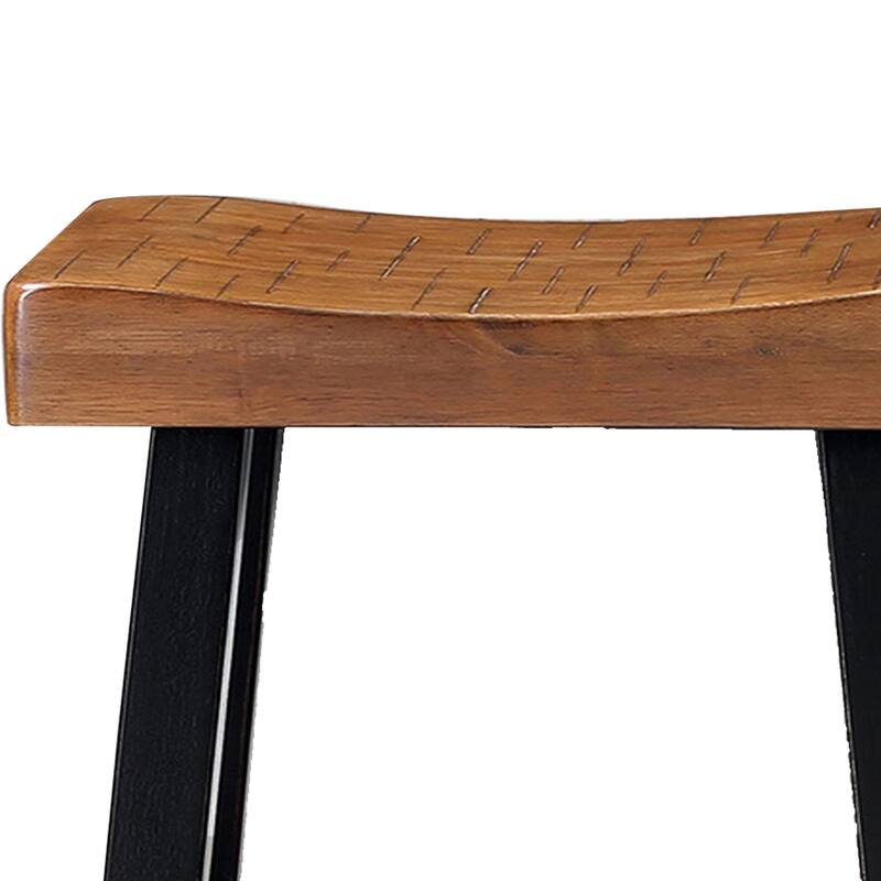 Bianca Counter Stool Set of 2, Light Brown Saddle Seat, Black Solid Wood