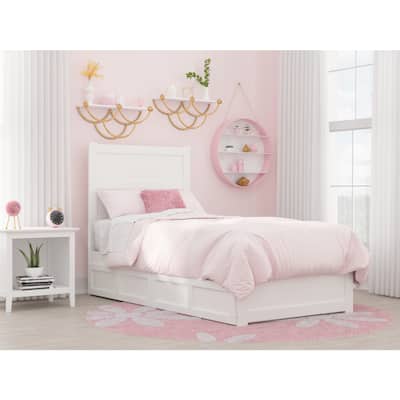 Twin Bed with Drawers - White Platform Bed Frame, Storage Bed, Modern Design