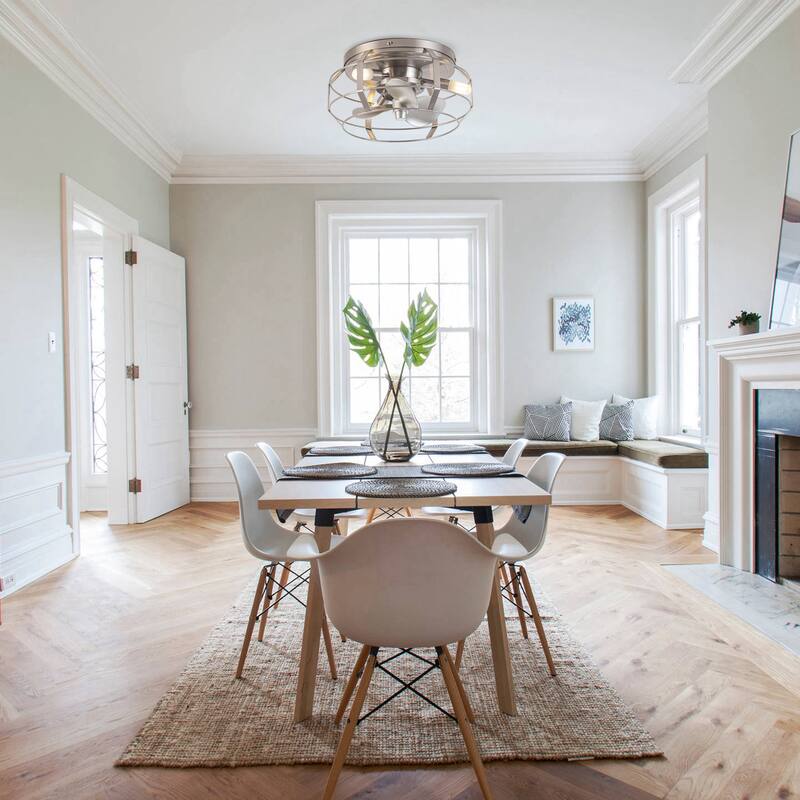 Industrial 3-Light Metal Caged Low Profile Ceiling Fan with Light