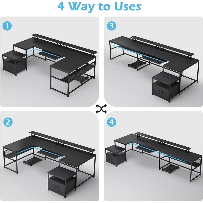 Reversible L Shaped Home Office Desk with File Drawer U Shaped Desk
