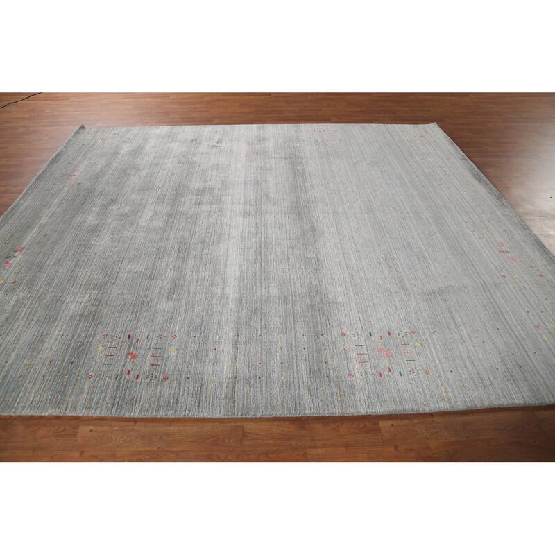 All-Over Striped Gabbeh Oriental Area Rug Hand-Knotted Wool Carpet - 8'2"x 9'9"