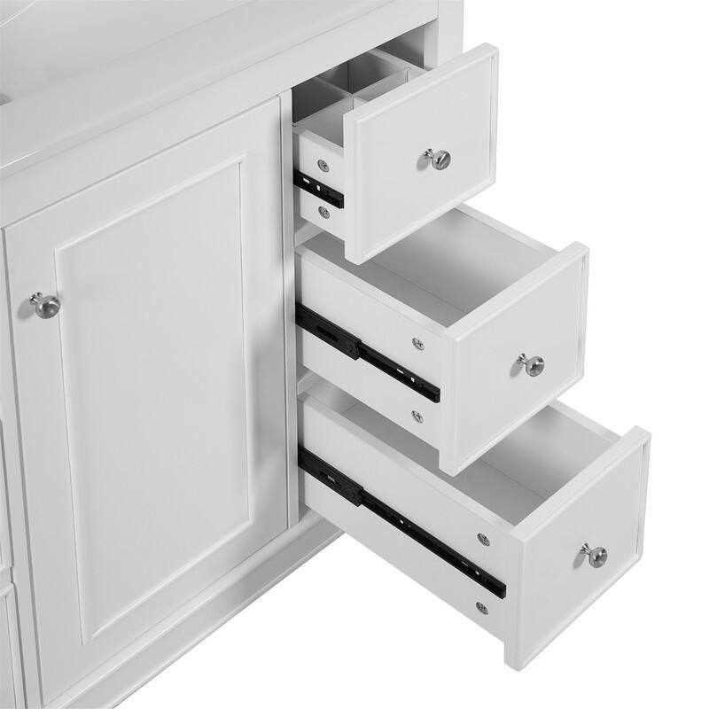 36'' Bathroom Vanity Cabinet with Ceramic Sink, Freestanding Bathroom Vanity Cabinet with 4 Drawers, 1 Door and Adjustable Shelf