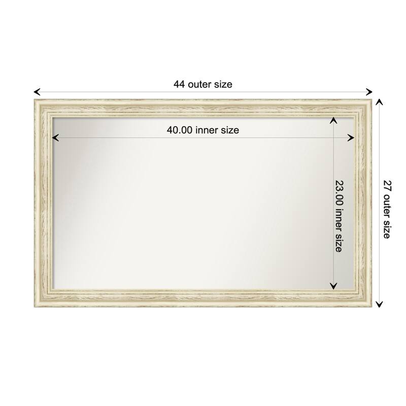 Country White Wash Framed Non-Beveled Custom Wall Mirror, Bathroom Vanity Mirror - Outer Size: 44.5 x 27.5