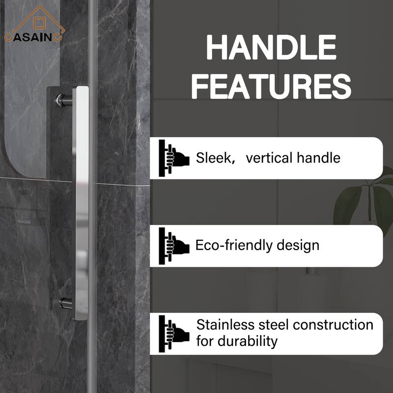 CASAINC 48 or 60 in. W x 76 in. H Double Sliding Frameless Shower Door