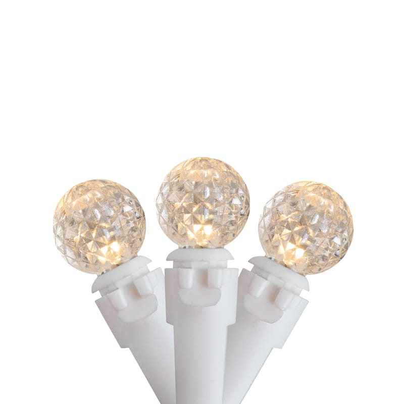 50 Count Warm White LED G12 Berry Mini Christmas Lights 15.9 ft White Wire - 15.9'