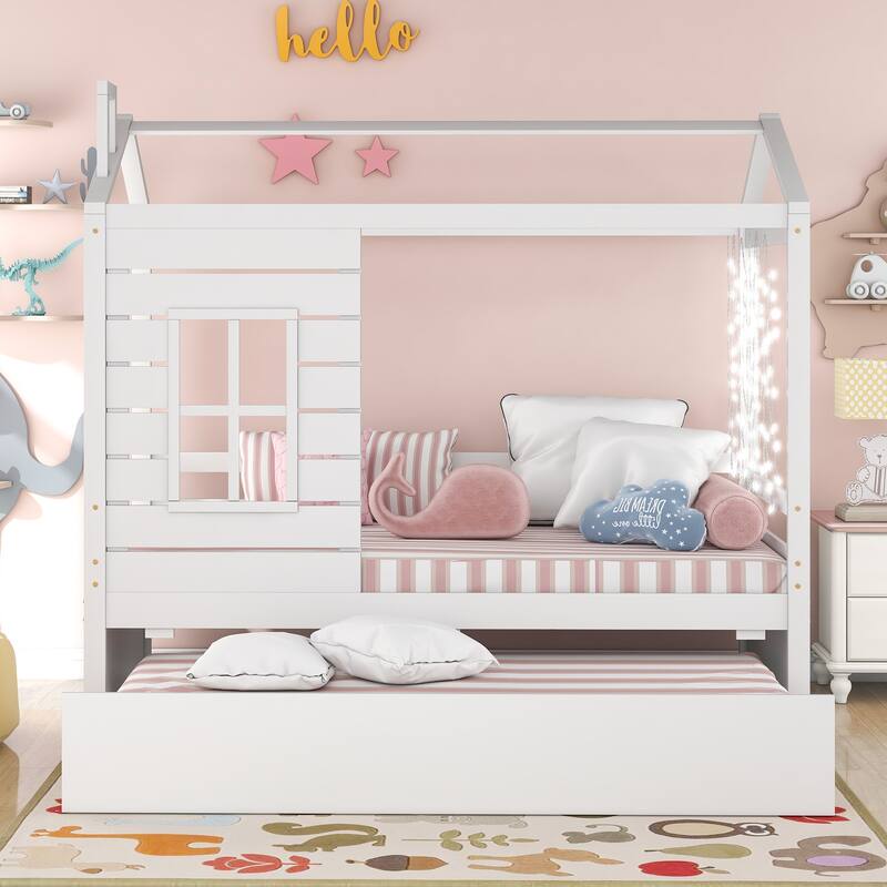 House Bed Wood Bed with Two Drawers Maximized space Kid-Friendly Design Quality Structure