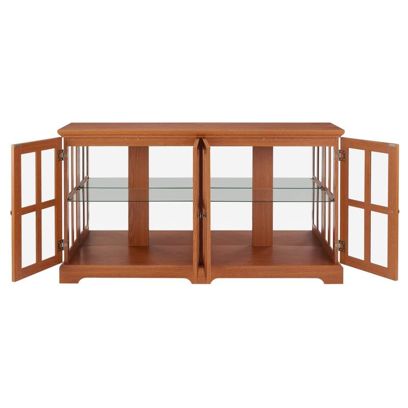 LED Antique Glass Curio Display Cabinet Showcase with 4 Lattice Doors