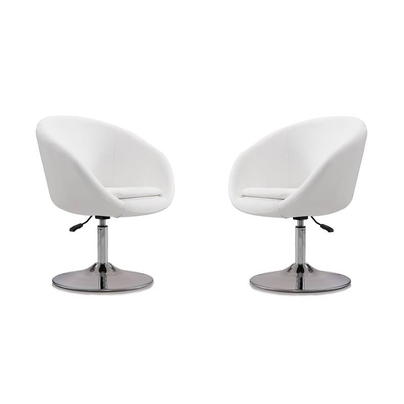 Manhattan Comfort Hopper Chrome Faux Leather Adjustable Height Chair (Set of 2) - White