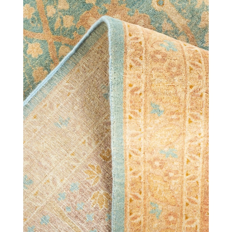 Overton Hand Knotted Wool Traditional Oriental Light Blue Area Rug - 6' x 9'