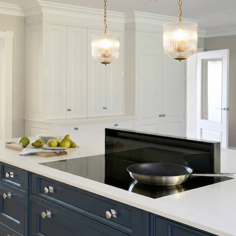 Comet Ribbed Glass Pendant Light with Brass Finish