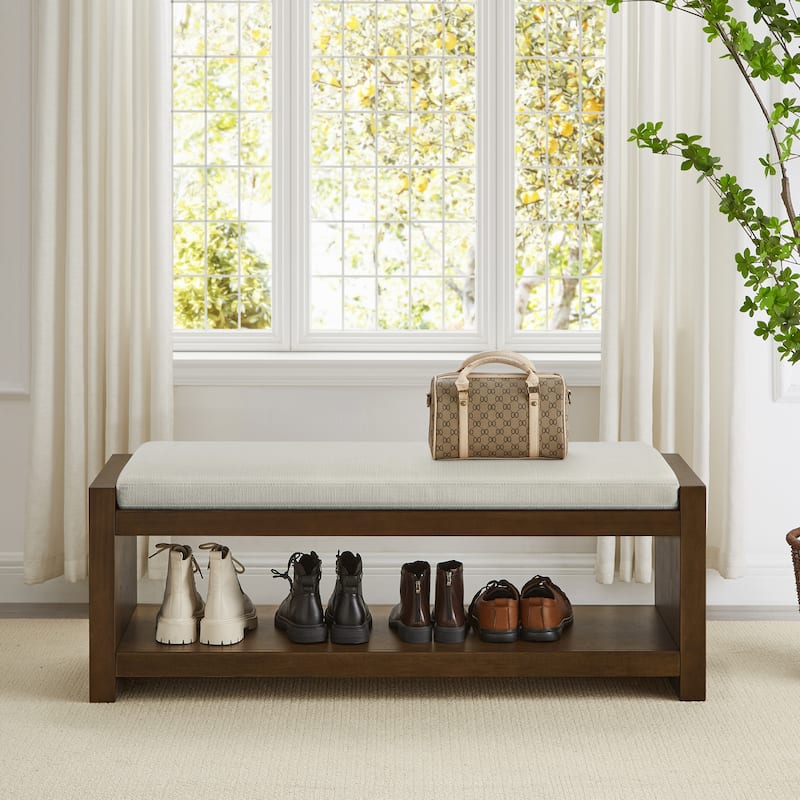 Farmhouse Storage Narrow Hallway Bench with Wood Legs