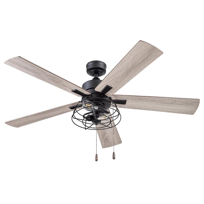 52" Prominence Home Marshall Matte Black Industrial Style LED Ceiling Fan with Light, Pull Chain