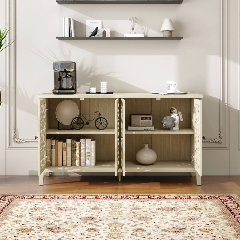 Hollowed-out Cabinet with 4 Doors - Natural