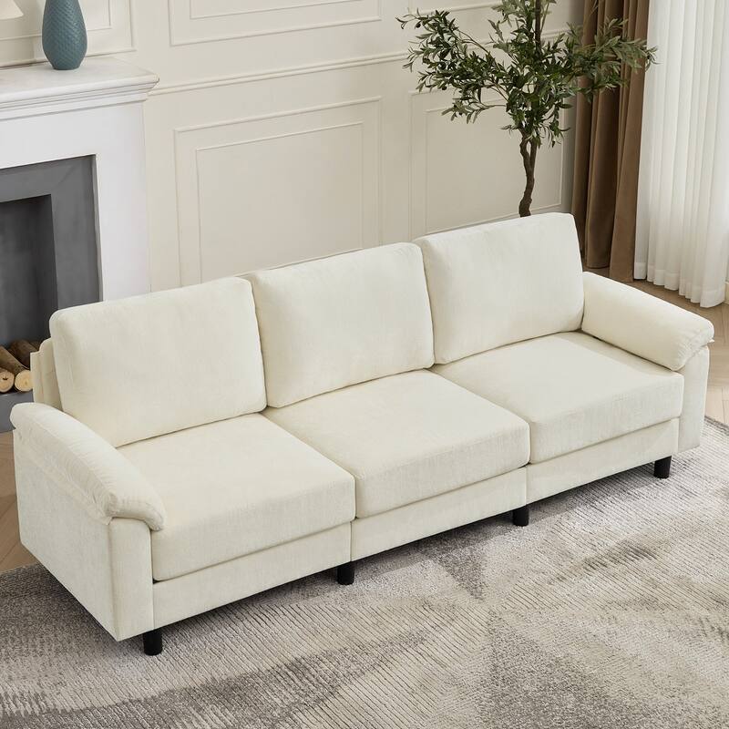 Modern Chenille 3-Seat Sofa Couch with Pillow Top Arms