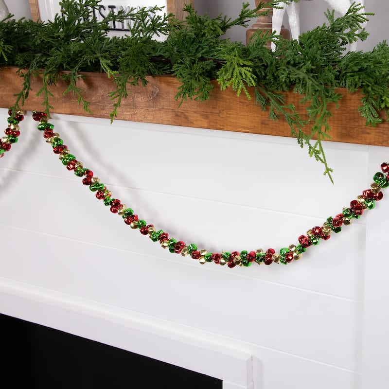 5ft Green, Gold Red Festive Jingle Bell Artificial Christmas Garl