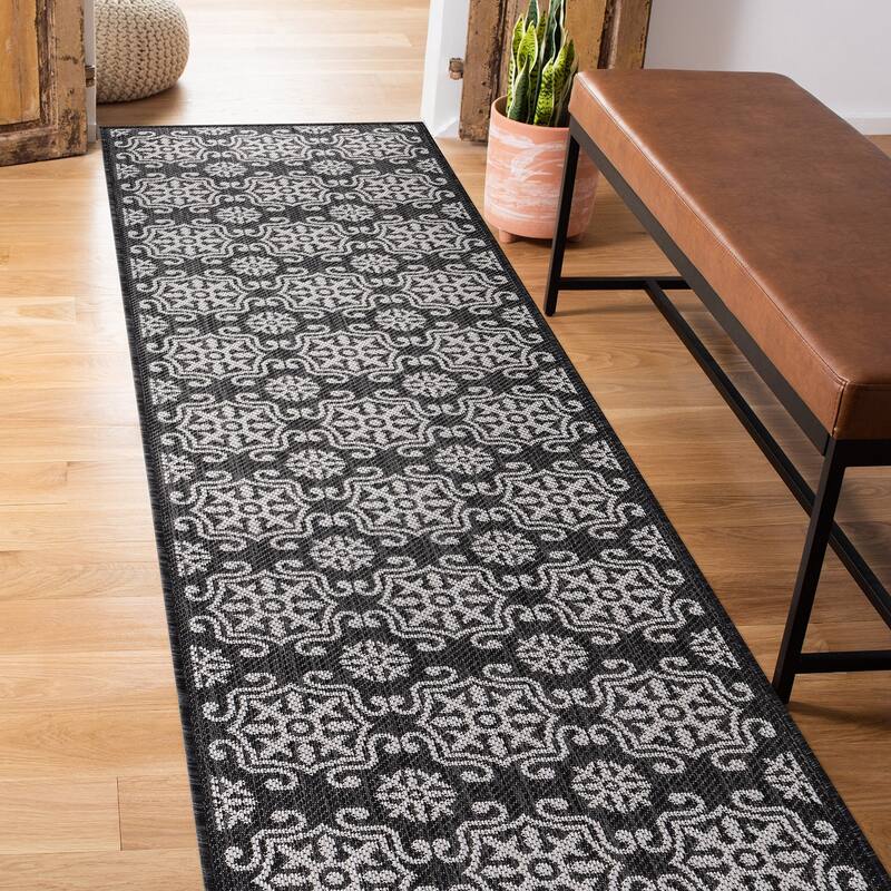 World Rug Gallery Transitional Geometric Textured Flat Weave Indoor/Outdoor Area Rug