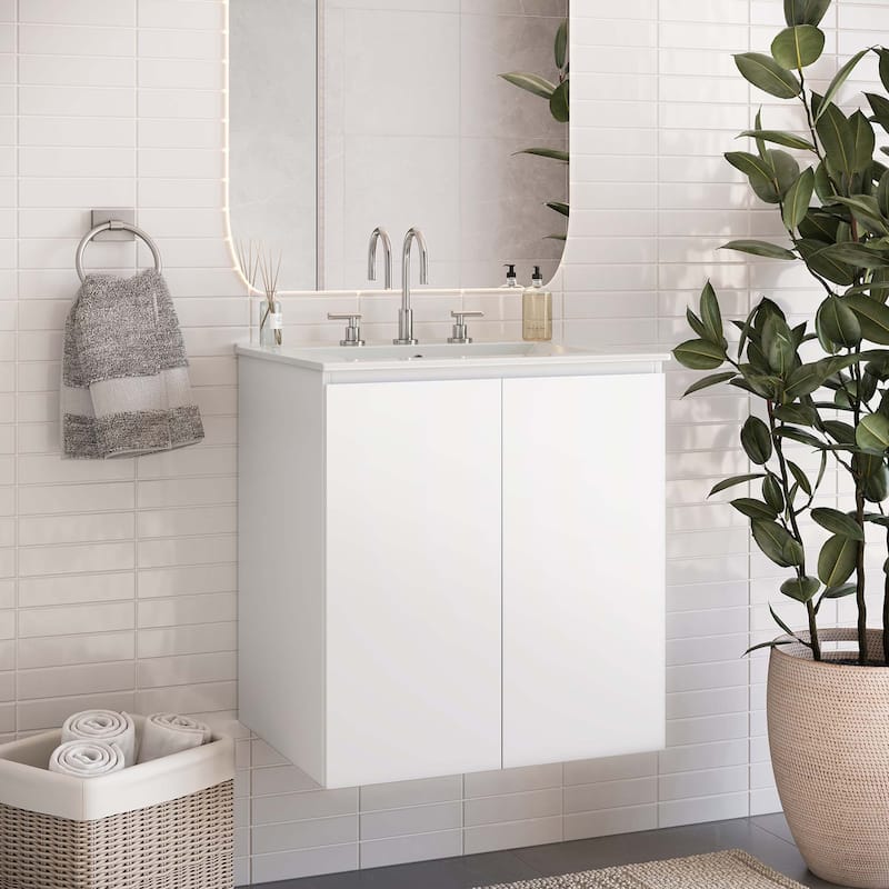Bryn 24" Wall-Mount Bathroom Vanity - White White