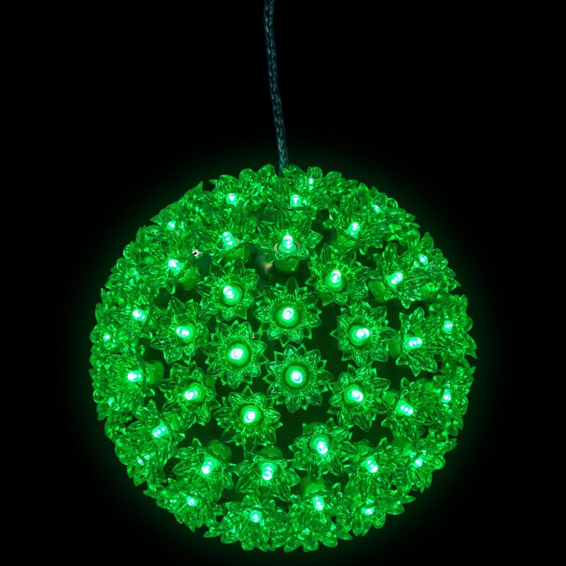 LED Lighted Starlight Sphere Outdoor Hanging Christmas Decoration- 7.5" - Green Lights