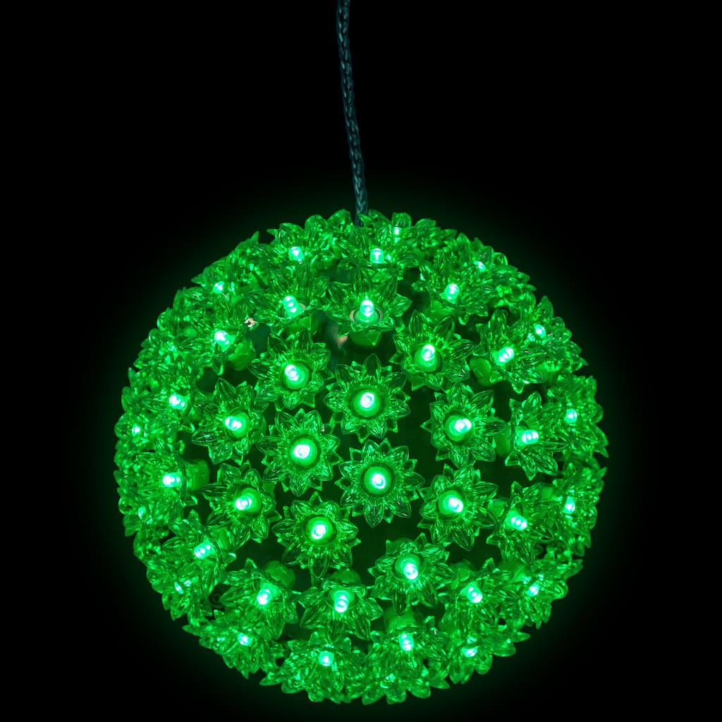 LED Lighted Starlight Floral Sphere Outdoor Hanging Christmas Decoration- 7.5" - Green Lights