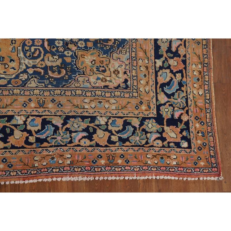 Mashad Vintage Persian Area Rug Handmade Orange Wool Carpet - 7'11" x 11'0"