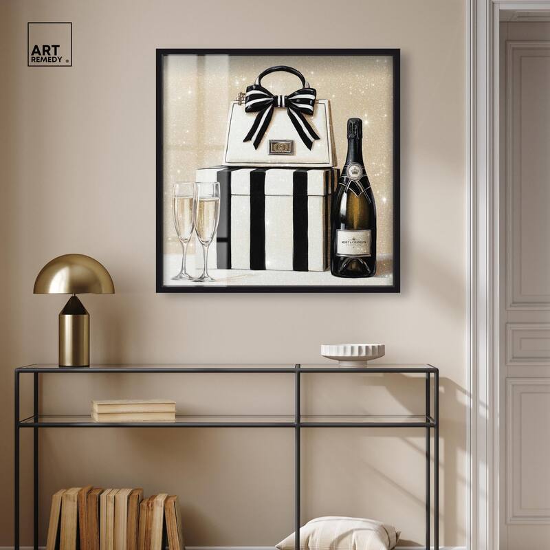 Black and White Striped Glam Shadowbox by Art Remedy
