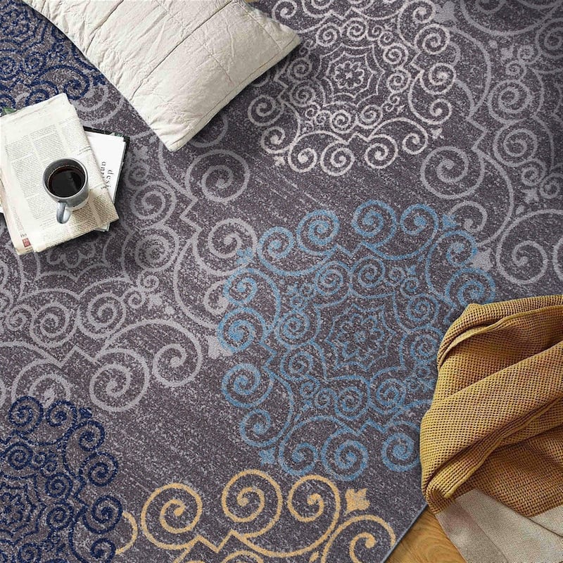 World Rug Gallery Modern Floral Swirl Design Non-Slip Area Rug