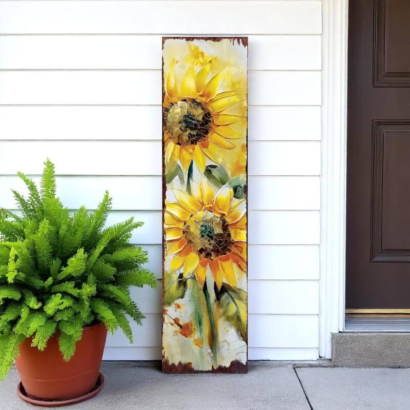HomeRoots 36" Brown Green And Yellow Solid Wood Sunflowers Porch Sign - Green/Yellow/Brown - Wood