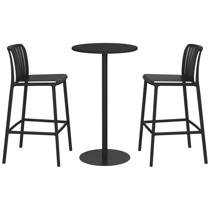 Frond and Form 2-Person Outdoor Round Dining Set Bar Height - Black