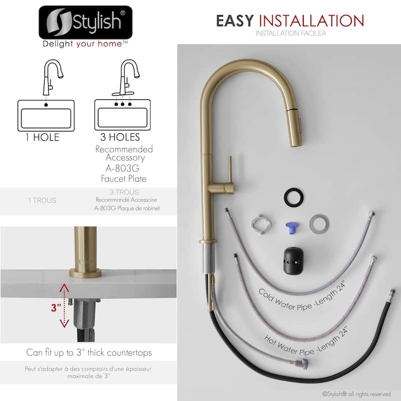 Single Handle Pull-Down Sprayer Kitchen Faucet K-141 - Height: 17.25" Spout H: 9" Spout R: 9"