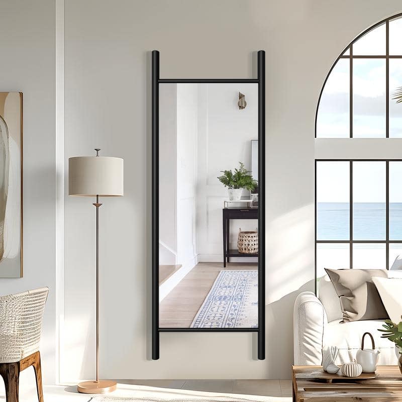 Rectangle Ladder-Style Solid Wood Framed Mirror in Brown - 63"x24"