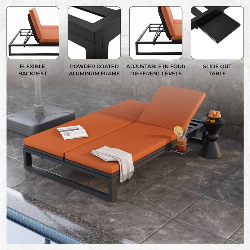 Chelsea Polyester Fabric Outdoor Lounge Chair with Four-Level Adjustable Backrest and Powder-Coated Aluminum Frame