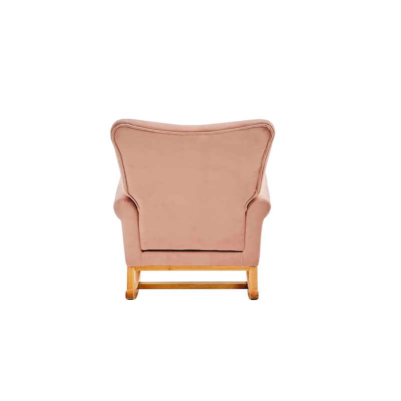 Velvet Upholstered Glider Rocking Chair, Glider Rocking Chair with Fabric Seat, High Back Armchair with Wood Base