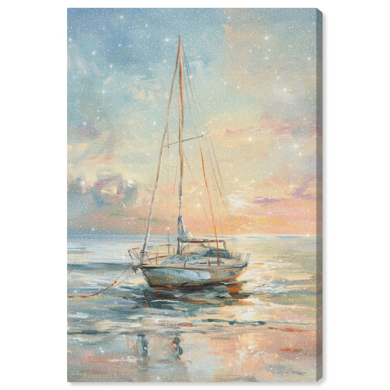 Art Remedy Boat On The Shore Gallery Wrapped Sailing 1 Piece Canvas Wall Art - 16 x 24