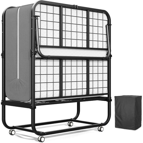 Roll away Space-Saving Sturdy Metal Frame Folding Guest Bed with 5" Thick Mattress