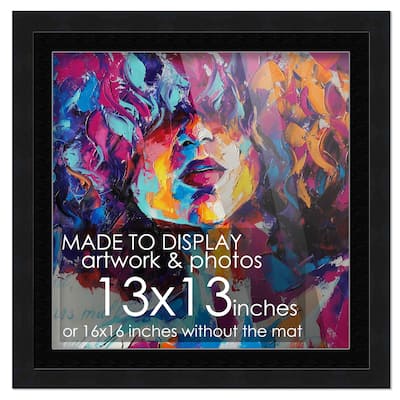 13x13 Frame Black Matted for 13x13 Picture or 16x16 Art Poster Without