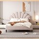 preview thumbnail 1 of 26, Full Platform Bed with Velvet Headboard, No Box Spring Needed Beige - Full