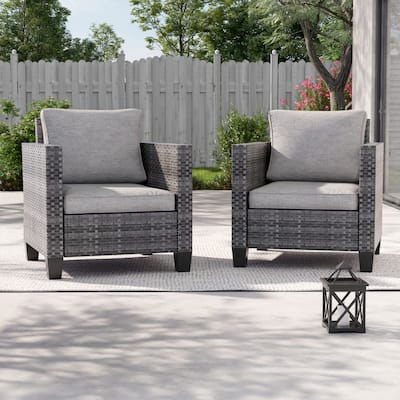 LIVOOSUN 2Pcs Outdoor Seating Sets Patio Grey Rattan Furniture Chair
