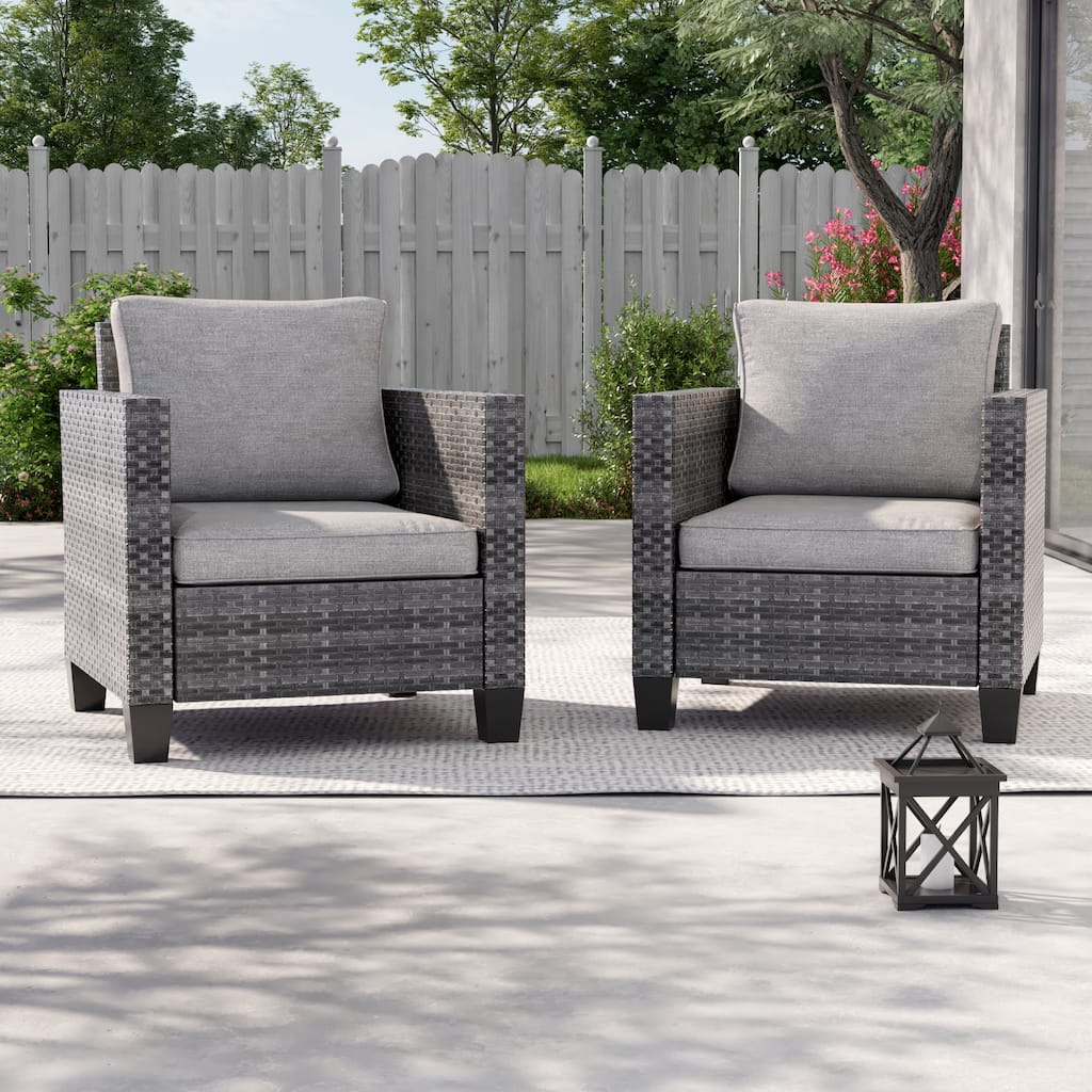 LIVOOSUN 2Pcs Outdoor Seating Sets Patio Grey Rattan Furniture Chair