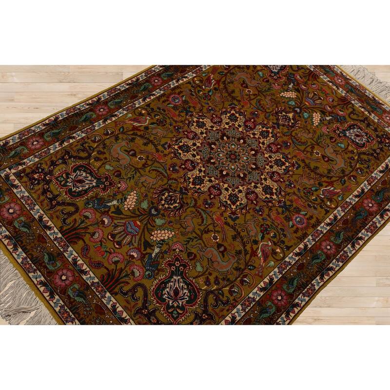 3'5''x5 Hand Knotted Wool Mustard Traditional 300 KPSI Rug - 3' 5'' x 5'