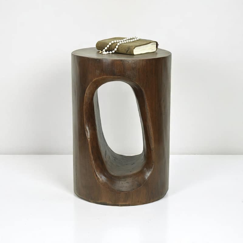 Phaedra 13.75" Round Trunk-Style MGO Side Table with Wood-Grain Texture - Brown