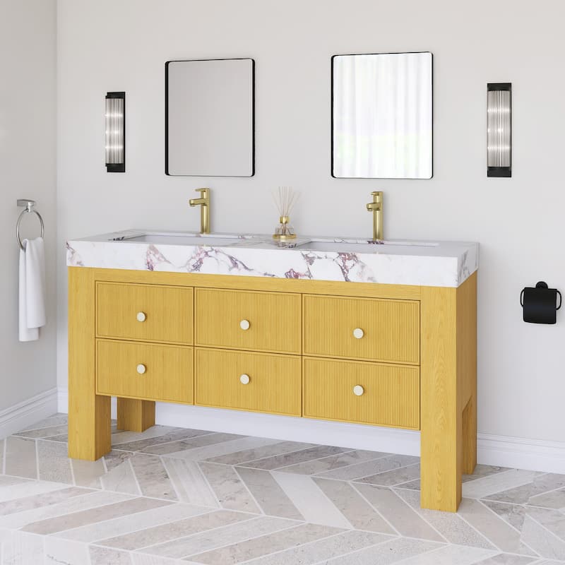 60" Freestanding Bathroom Vanity with 2 Ceramic Sinks - 59.84'' x 19.69'' x 33.46''