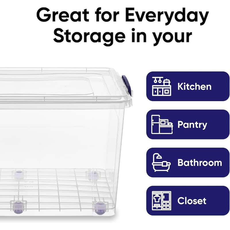 Superio Clear Deep Wheeled Storage Container with Lid - Capacity: 44 qt