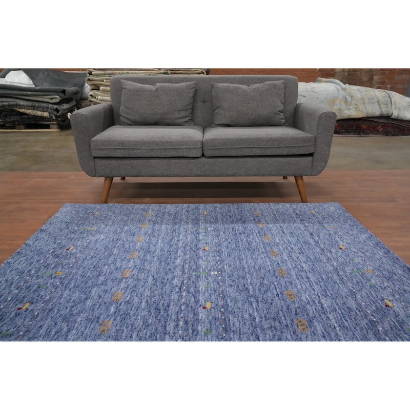 Hand Knotted Oriental 100% Wool Carpet Tribal Animal Pictorial Navy Blue & Blues Gabbeh Area Rug - 6' 0'' X 6' 1''