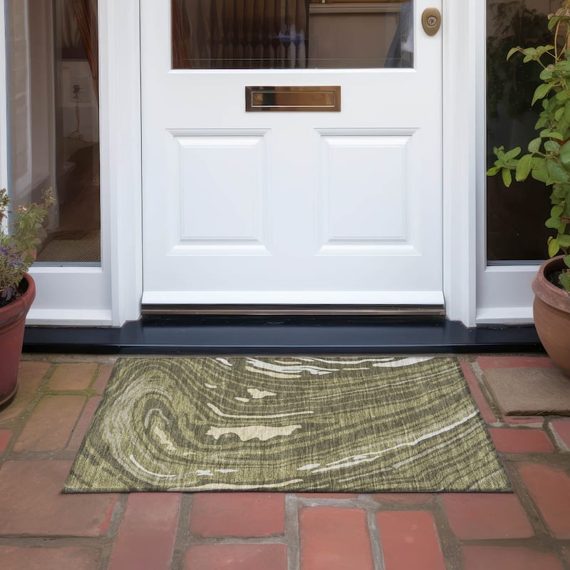 Machine Washable Indoor/ Outdoor Abstract Brushstrokes Chantille Rug