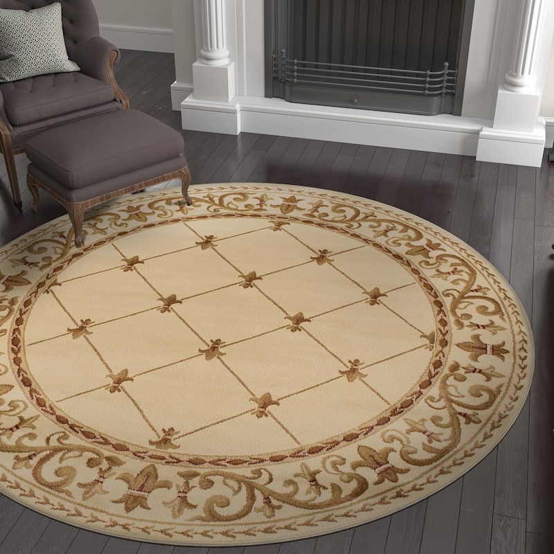Soho Traditional Scroll Indoor Area Rug - 5'3'' Round - Ivory
